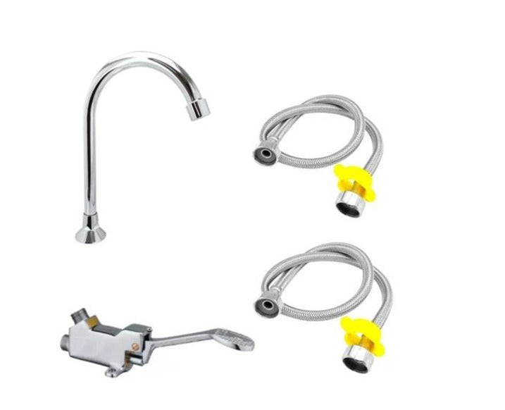 Kit válvula de pedal con Lavamanos en acero inoxidable y griferia